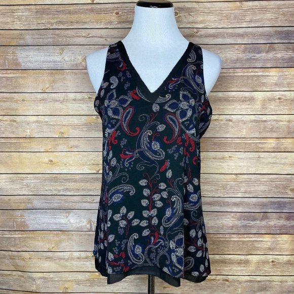 Sanctuary Double Layer V Neck Tank Black Paisley - Picture 1 of 12
